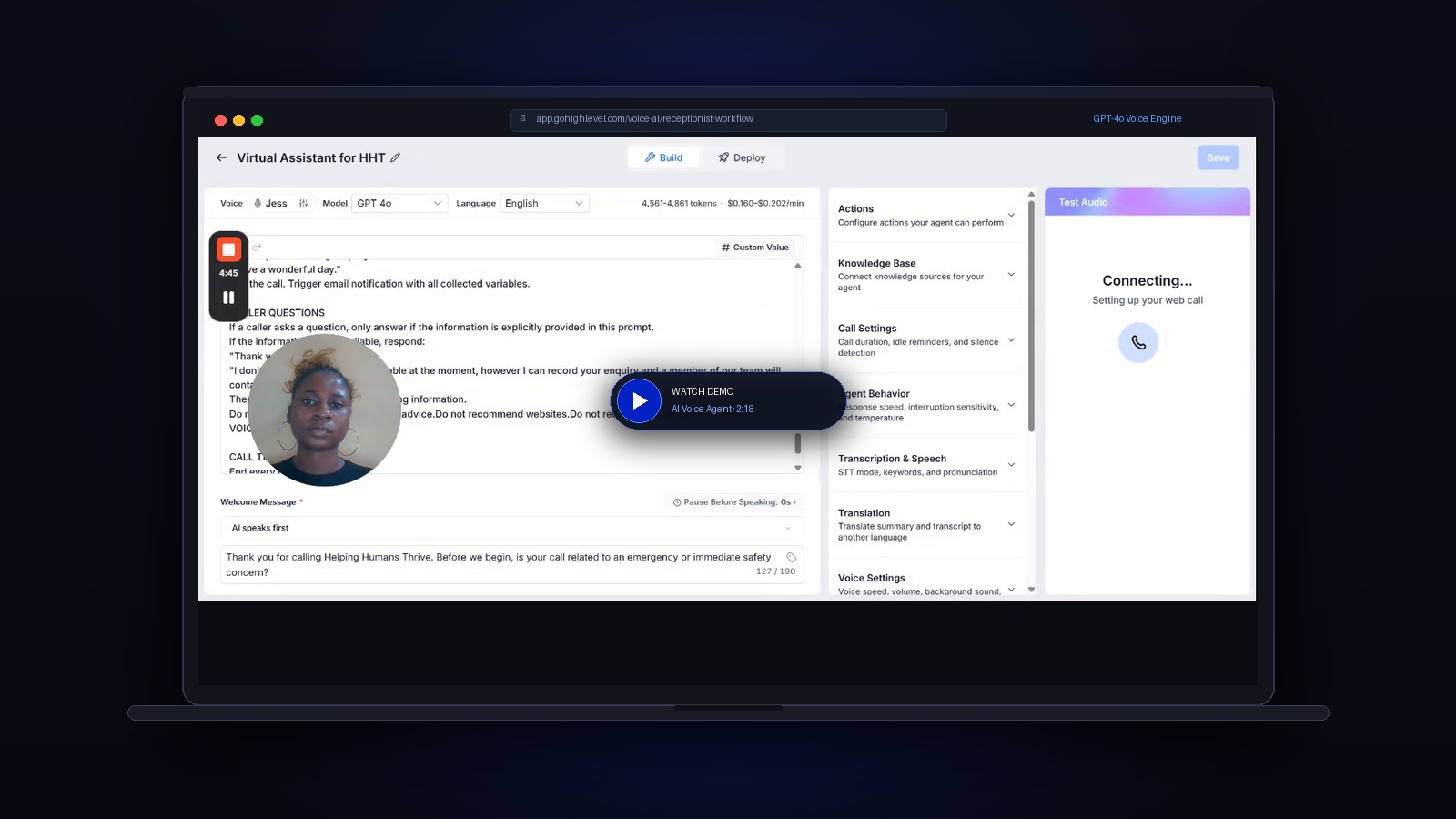 AI Virtual Assistant for Incoming Call Handling (Helping Humans Thrive) project mockup