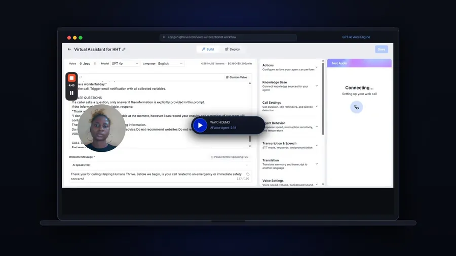 AI Virtual Assistant for Incoming Call Handling (Helping Humans Thrive) project mockup