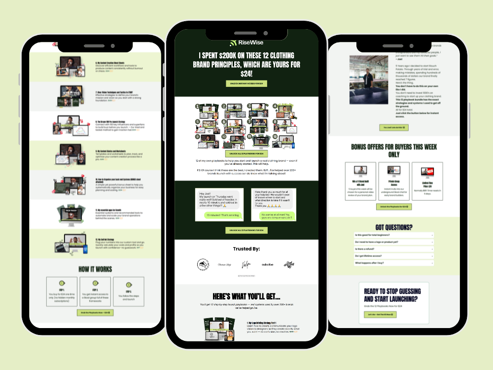 RiseWise: 12 Clothing Brand Playbooks project mockup