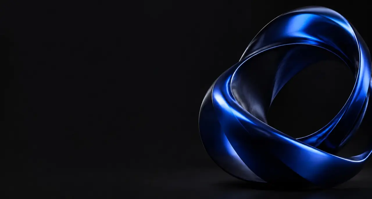 Sculptural cobalt loop representing connected business systems